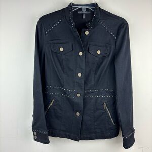 White House Black Market black stretch denim studded military jacket size 4